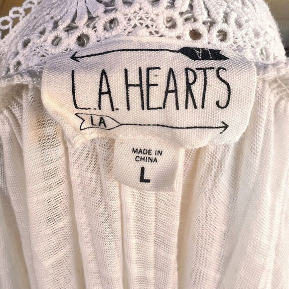 L.A. HEARTS Women's Blouse Ivory Boho Large Crinkle-Rayon 3/4 Sleeve Square Neck - Picture 11 of 14